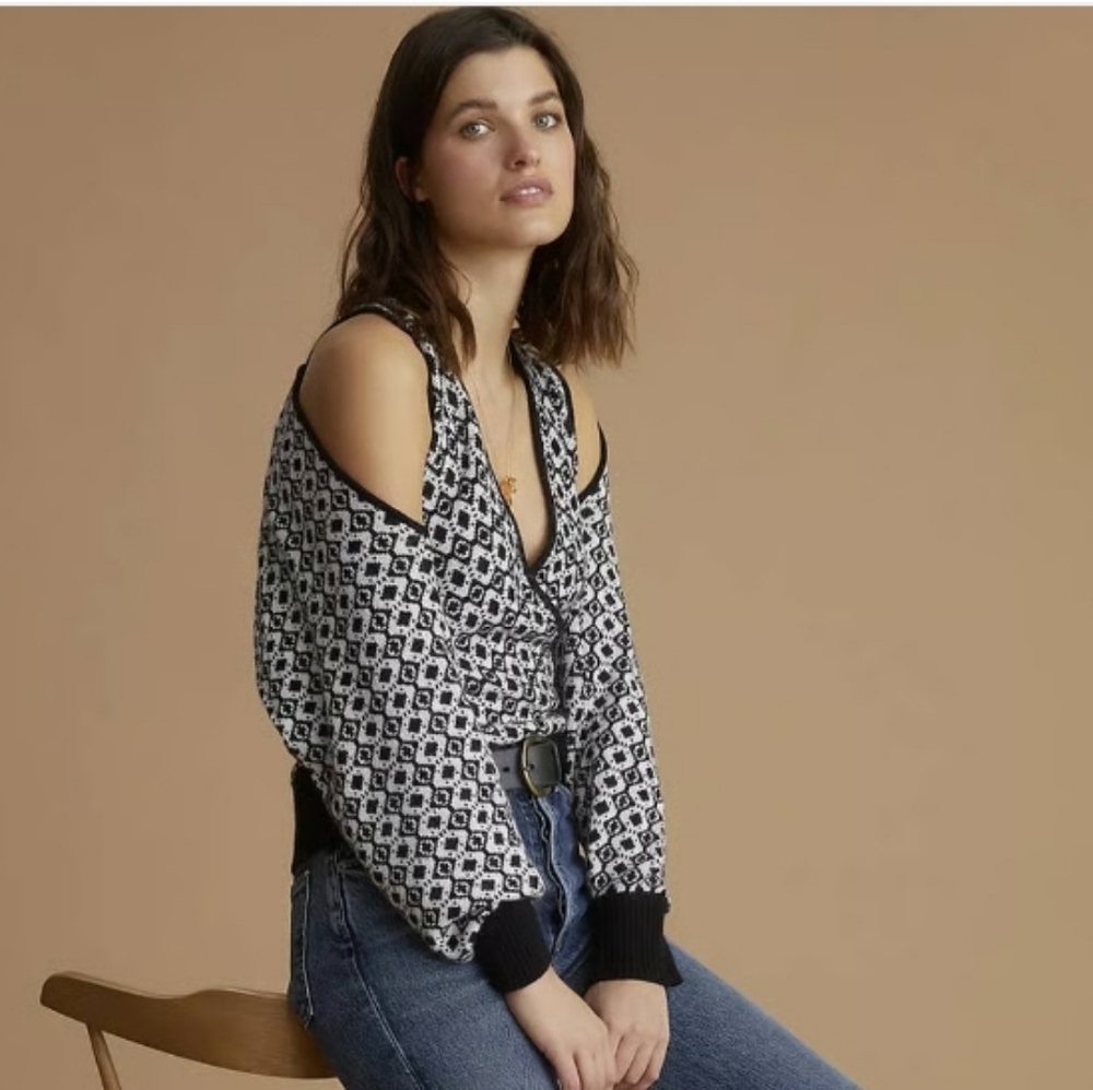 Anthropologie Maeve Vneck Faux Wrap Vest & Bubble Sweater Set Med NEW - Picture 3 of 9
